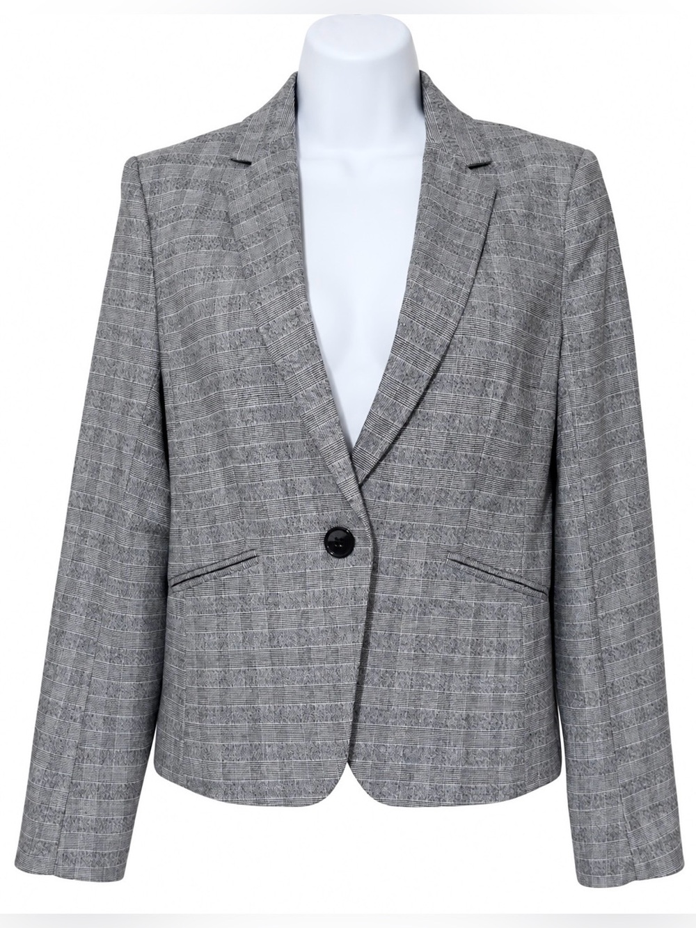 H&M Women’s Gray Checked Single-Button Tailored Blazer Size 6